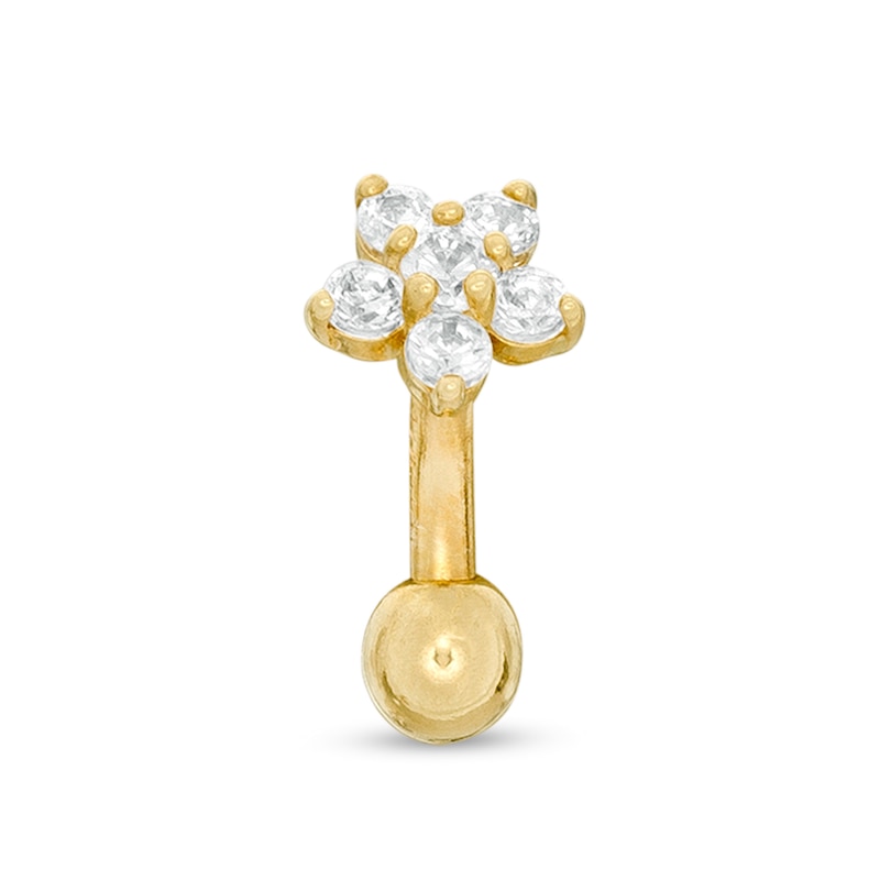10K Solid Gold CZ Flower Curved Barbell - 19G 3/8"