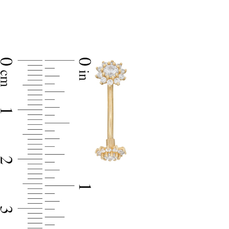 10K Solid Gold CZ Double Flower Belly Button Ring - 16G