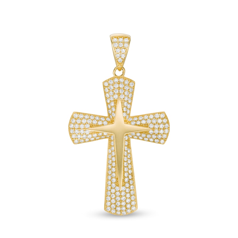 Cubic Zirconia Pointed and Flared Double Cross Necklace Charm in 10K Gold