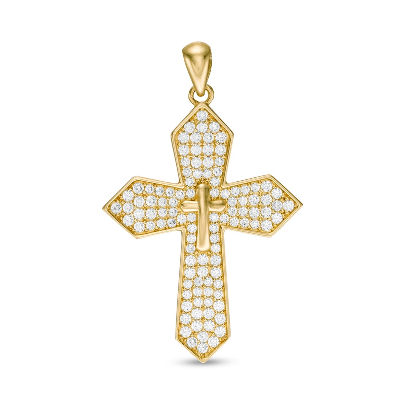 Cubic Zirconia Gothic-Style Double Cross Necklace Charm in 10K Gold