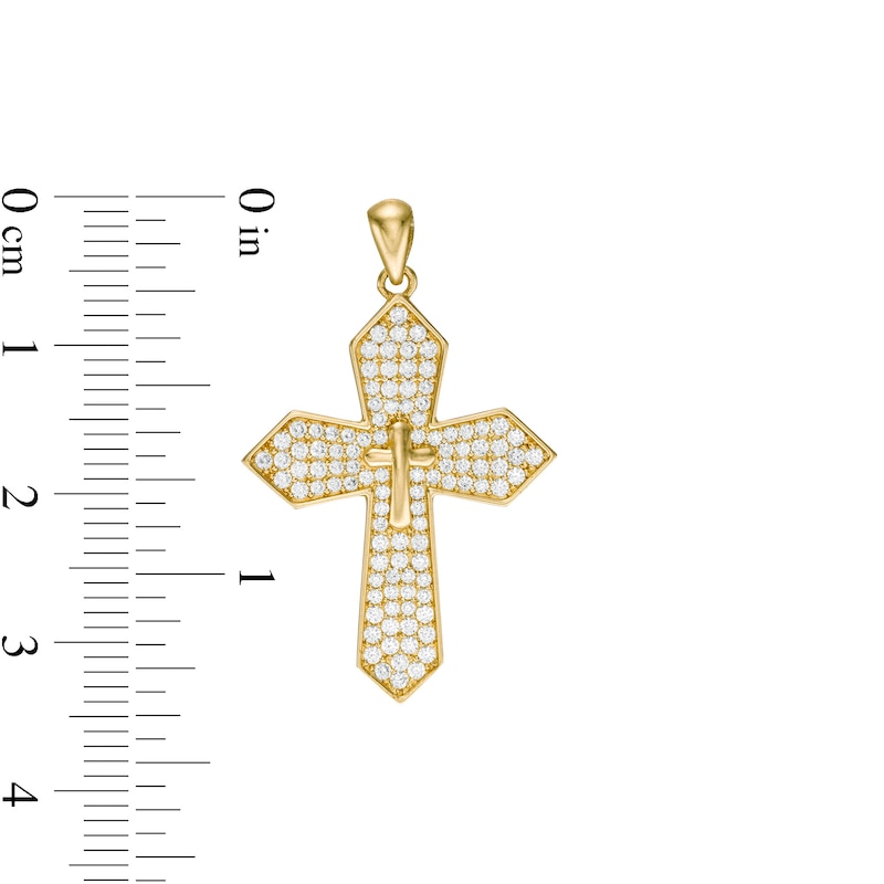 Cubic Zirconia Gothic-Style Double Cross Necklace Charm in 10K Gold