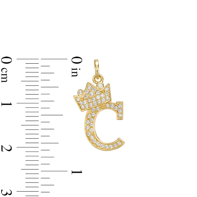 Cubic Zirconia "C" Initial with Crown Necklace Charm in 10K Solid Gold