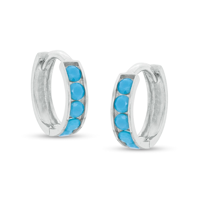Simulated Turquoise Channel-Set Five Stone 9.15mm Huggie Hoop Earrings in Sterling Silver