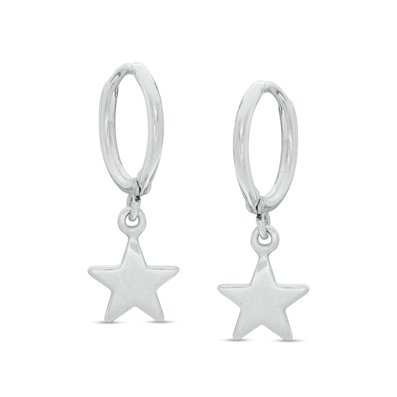 Mini Star Dangle 11mm Huggie Hoop Earrings in Sterling Silver