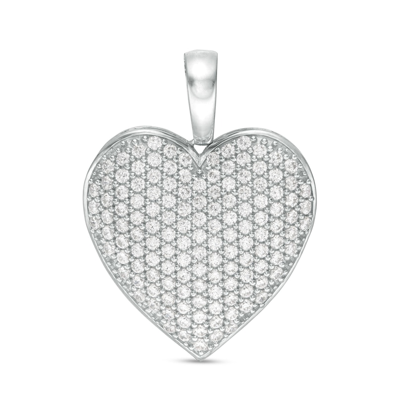 Cubic Zirconia Pavé Composite Puff Heart Necklace Charm in Sterling Silver