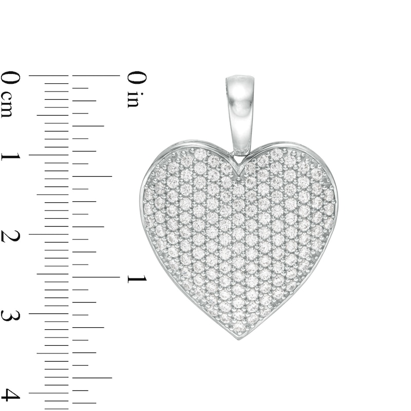 Cubic Zirconia Pavé Composite Puff Heart Necklace Charm in Sterling Silver