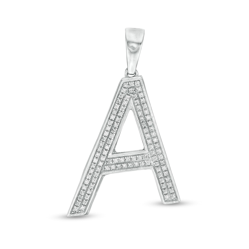 Cubic Zirconia Pavé "A" Block Initial Necklace Charm in Solid Sterling Silver
