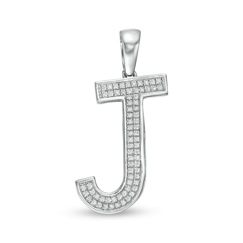 Cubic Zirconia Pavé "J" Block Initial Necklace Charm in Solid Sterling Silver