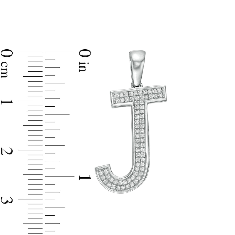 Cubic Zirconia Pavé "J" Block Initial Necklace Charm in Solid Sterling Silver