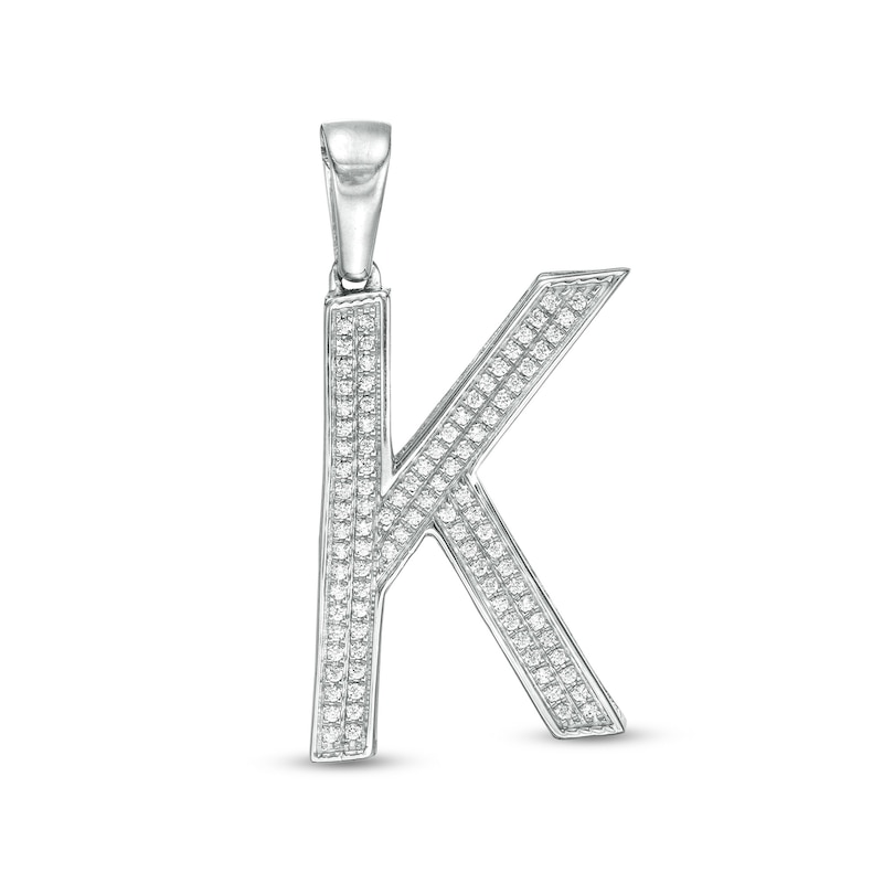 Cubic Zirconia Pavé "K" Block Initial Necklace Charm in Solid Sterling Silver