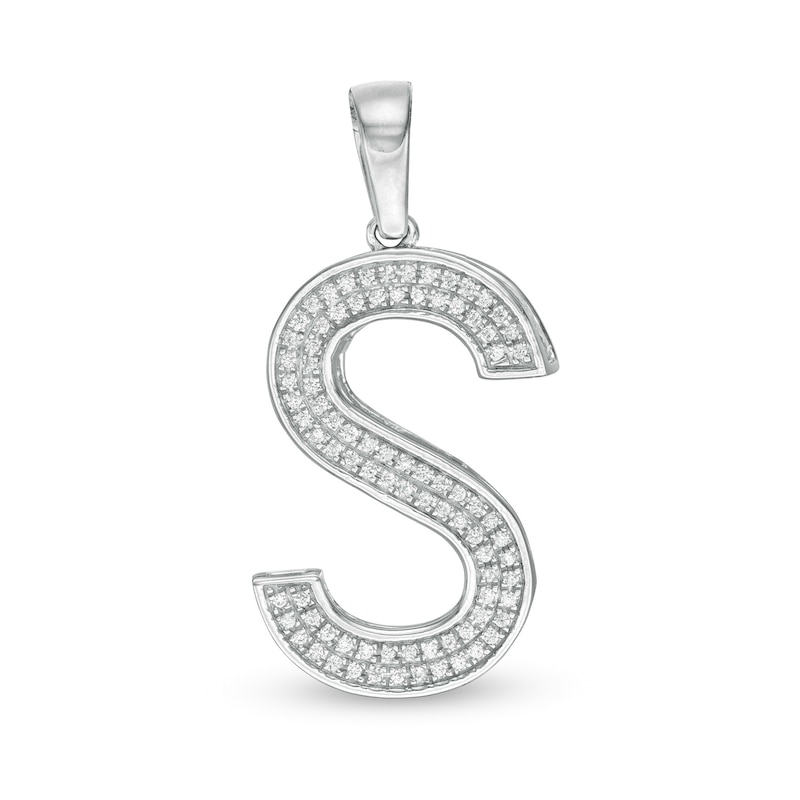 Cubic Zirconia Pavé "S" Block Initial Necklace Charm in Solid Sterling Silver