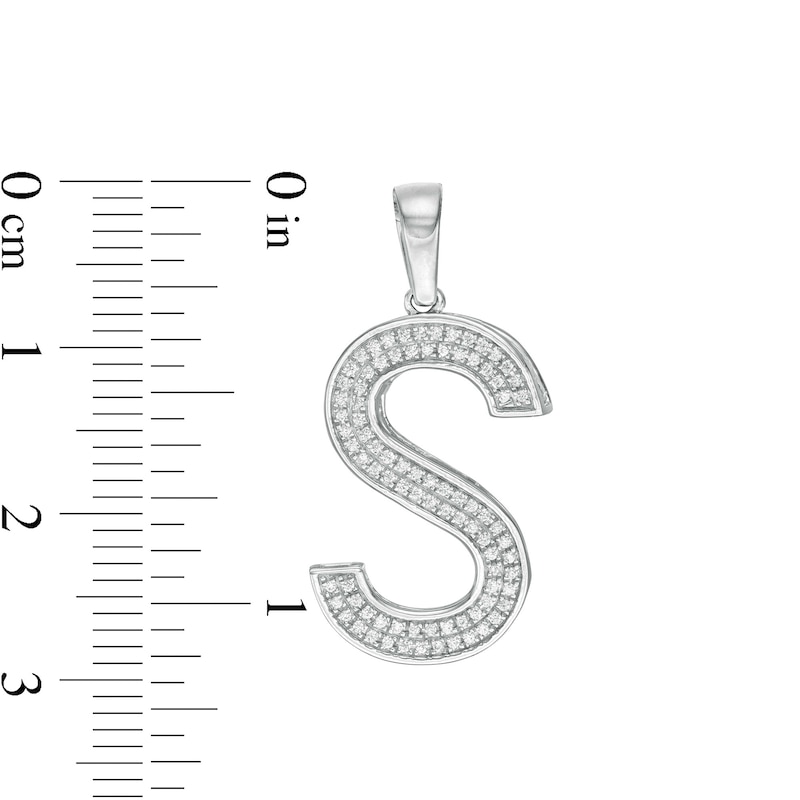 Cubic Zirconia Pavé "S" Block Initial Necklace Charm in Solid Sterling Silver