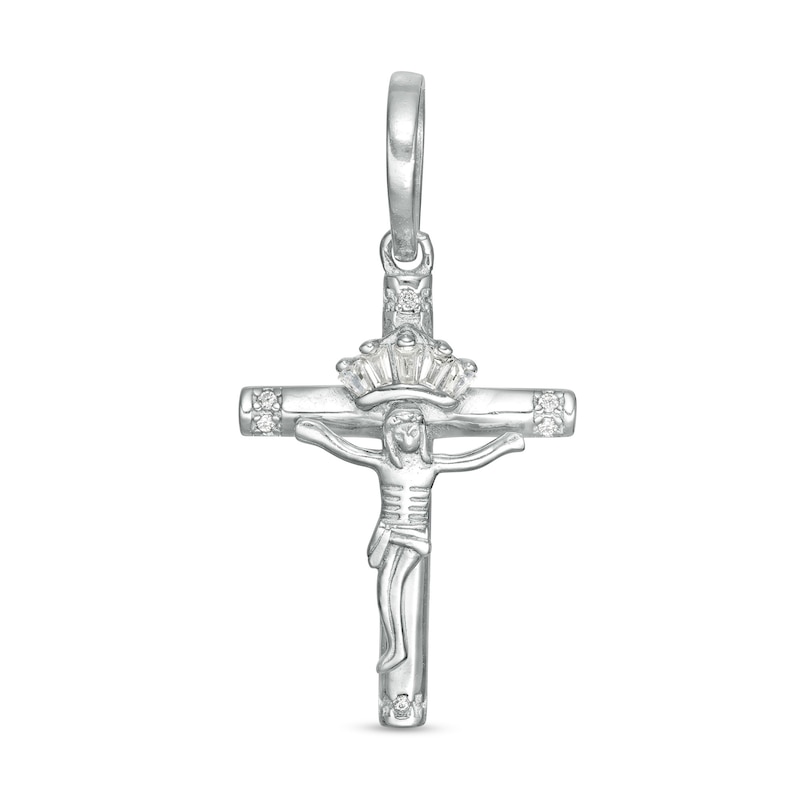 Cubic Zirconia Crown Crucifix Charm in Sterling Silver