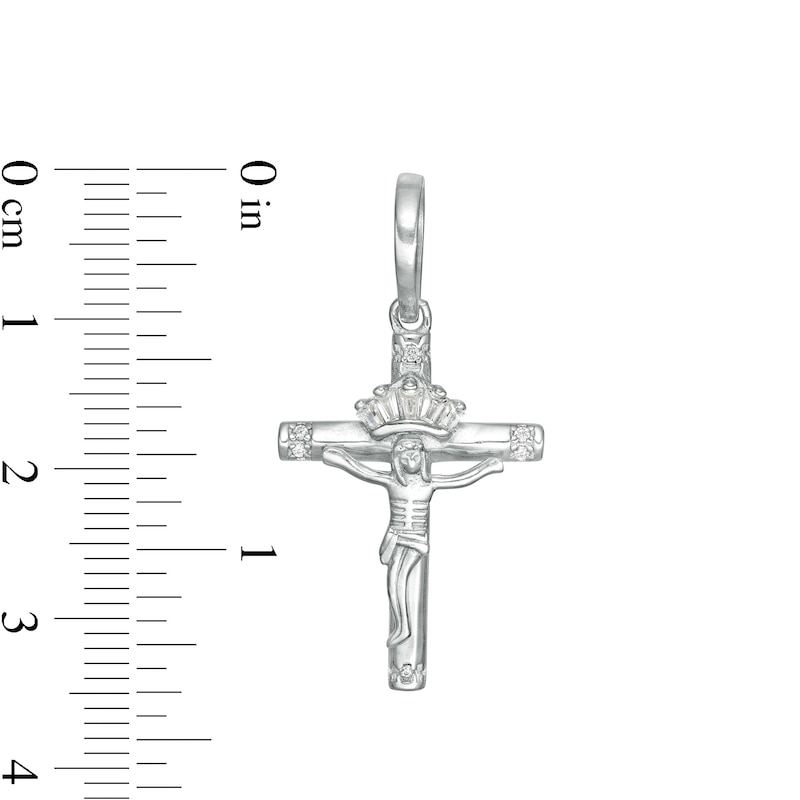 Cubic Zirconia Crown Crucifix Charm in Sterling Silver