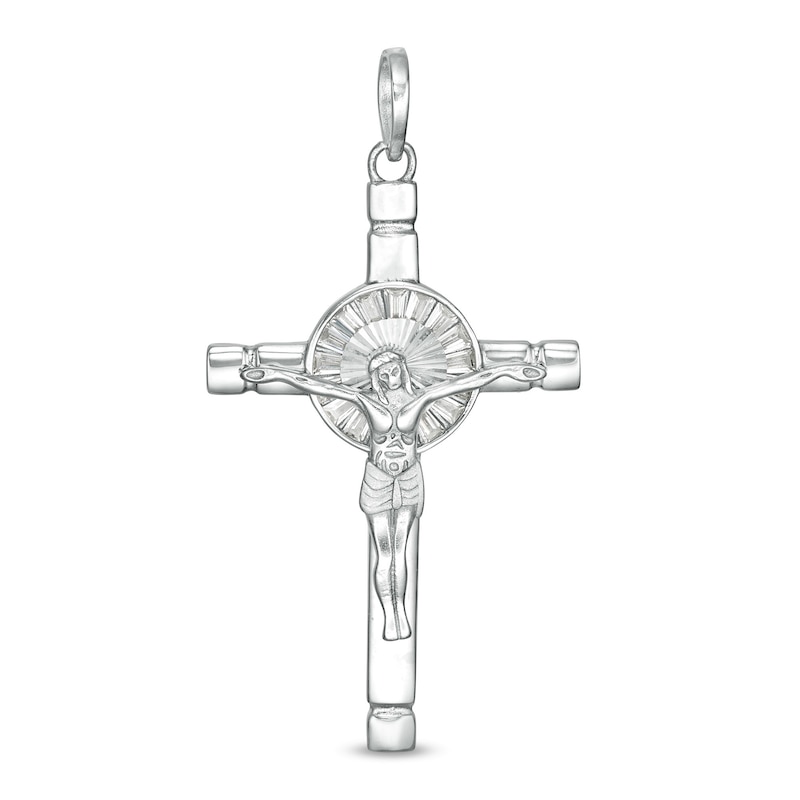 Baguette Cubic Zirconia Crucifix Charm in Sterling Silver