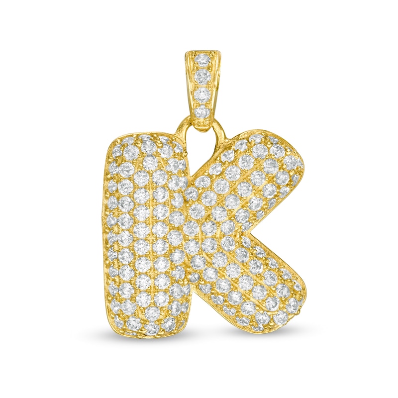 Cubic Zirconia "K" Puff Block Initial Necklace Charm in 10K Semi-Solid Gold