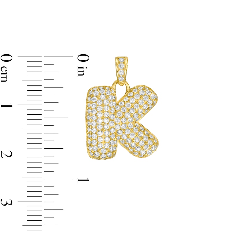 Cubic Zirconia "K" Puff Block Initial Necklace Charm in 10K Semi-Solid Gold