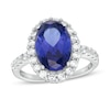Thumbnail Image 0 of Oval Blue and Round White Cubic Zirconia Frame Ring in Sterling Silver - Size 7