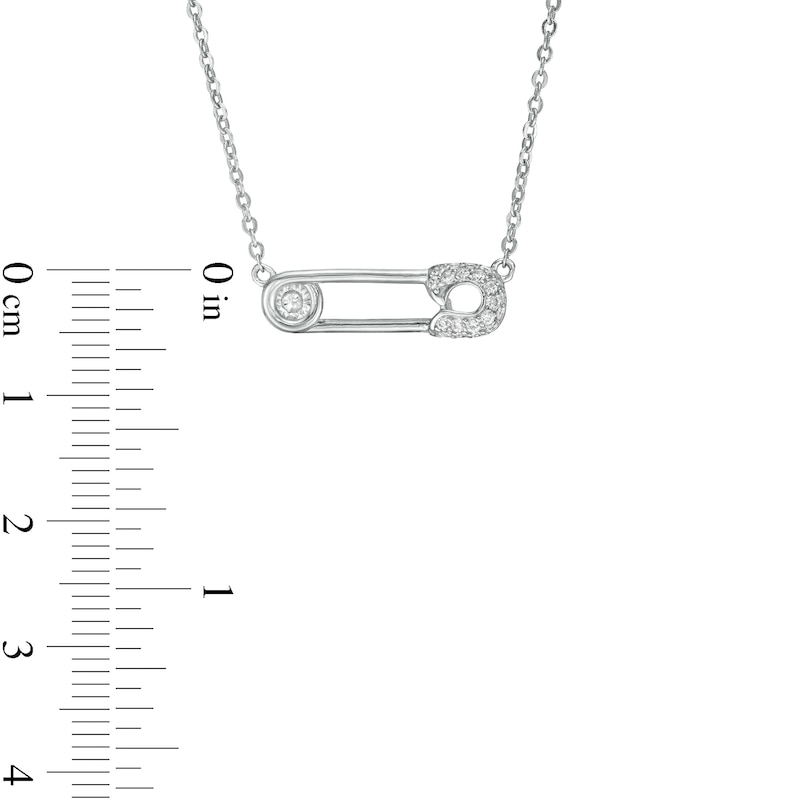 Cubic Zirconia Sideways Safety Pin Necklace in Sterling Silver