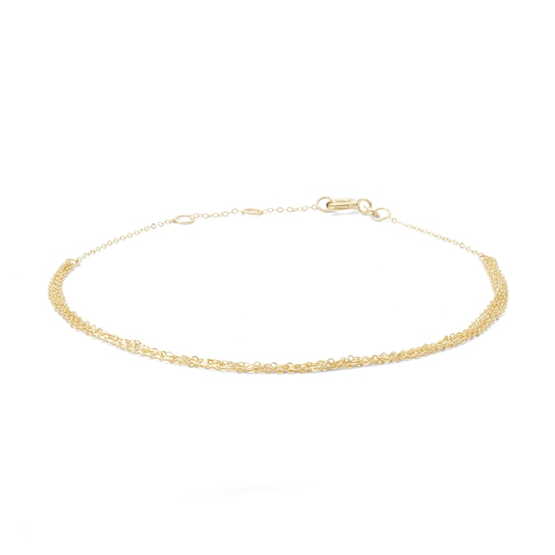 Made in Italy Layered Cable Chain Anklet in 10K Solid Gold - 10"