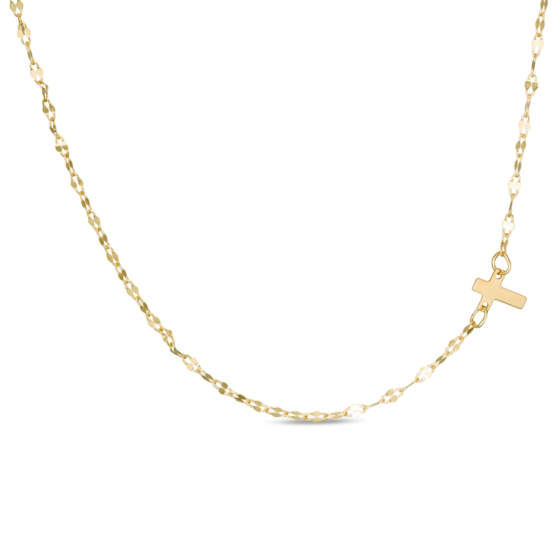 Dainty Cross Mirror Chain Choker Necklace in 10K Gold - 16"