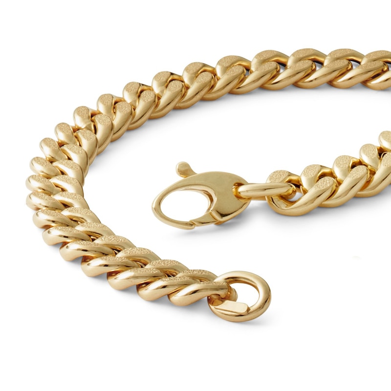 Made in Italy Reversible 6.5mm Textured Cuban Curb Chain Bracelet in 10K Hollow Gold - 7.5"