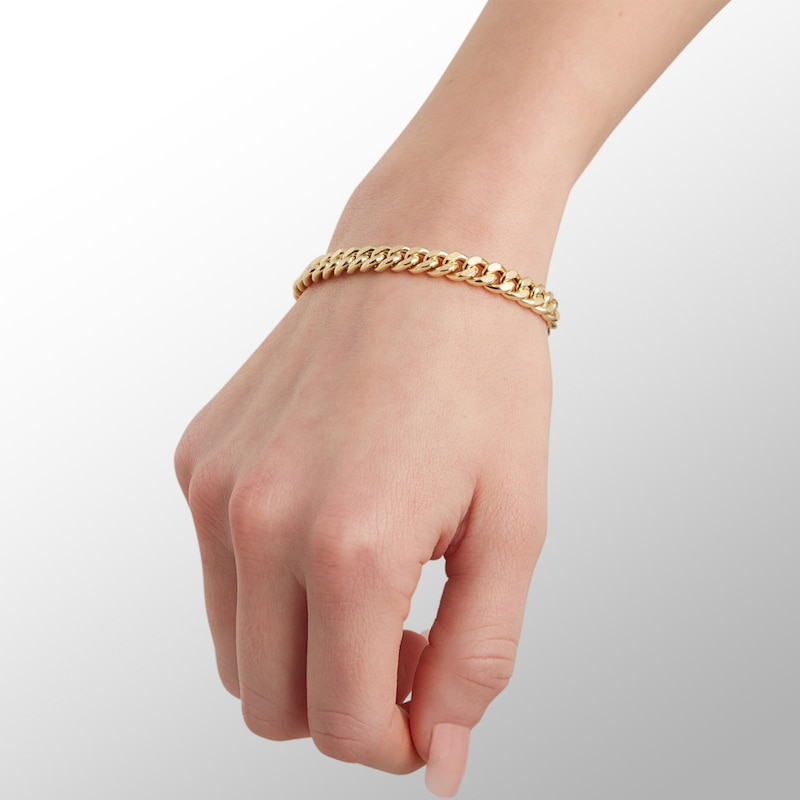 Made in Italy Reversible 6.5mm Textured Cuban Curb Chain Bracelet in 10K Hollow Gold - 7.5"