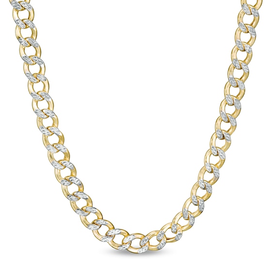 120 Gauge Semi-Solid Cuban Curb Chain Necklace in 10K Two-Tone Gold ...