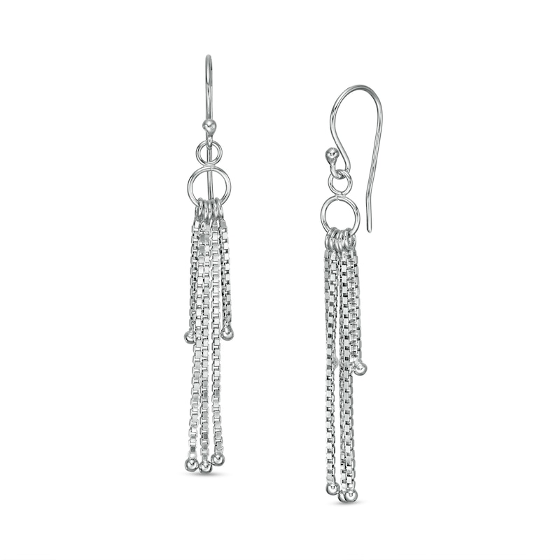 Box Chain Tassel Drop Earrings in Sterling Silver