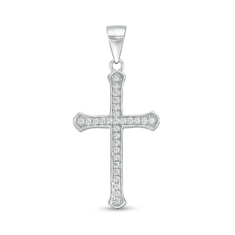 Cubic Zirconia Gothic-Style Cross Necklace Charm in Sterling Silver