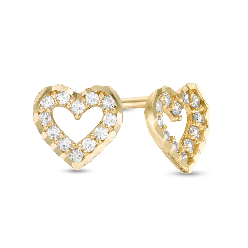 Cubic Zirconia Diamond-Cut Heart Stud Earrings in 10K Gold