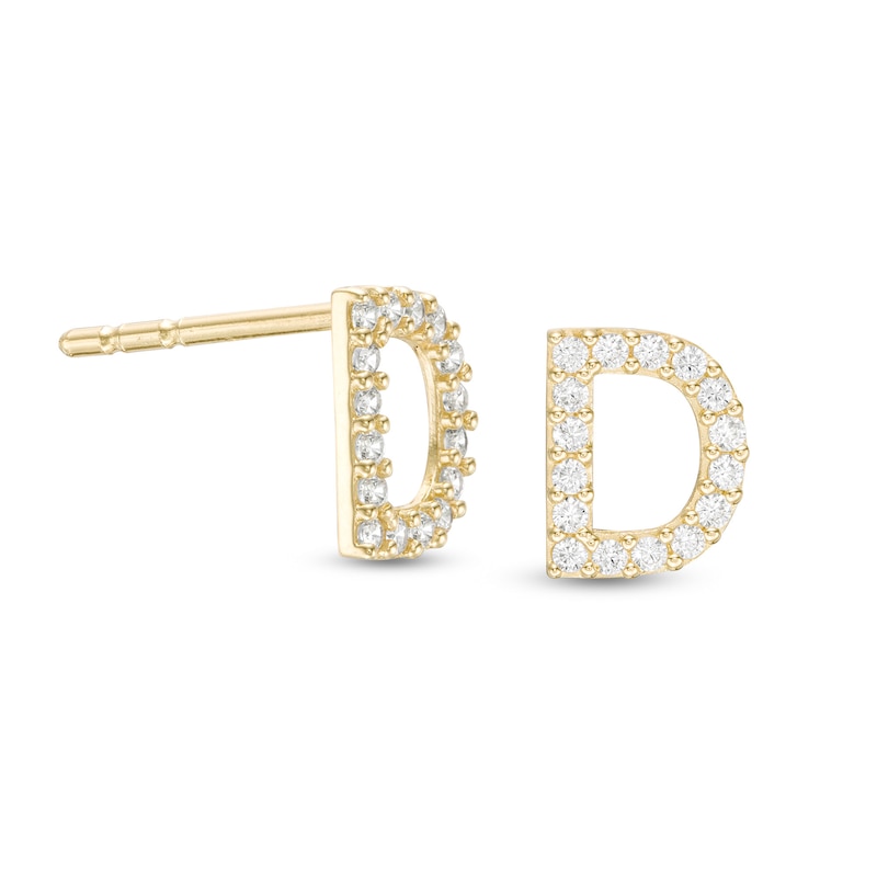 Cubic Zirconia "D" Initial Stud Earrings in 10K Gold