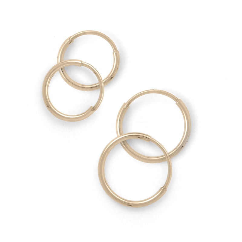 14K Tube Hollow Gold Continuous Tube Hoops Set