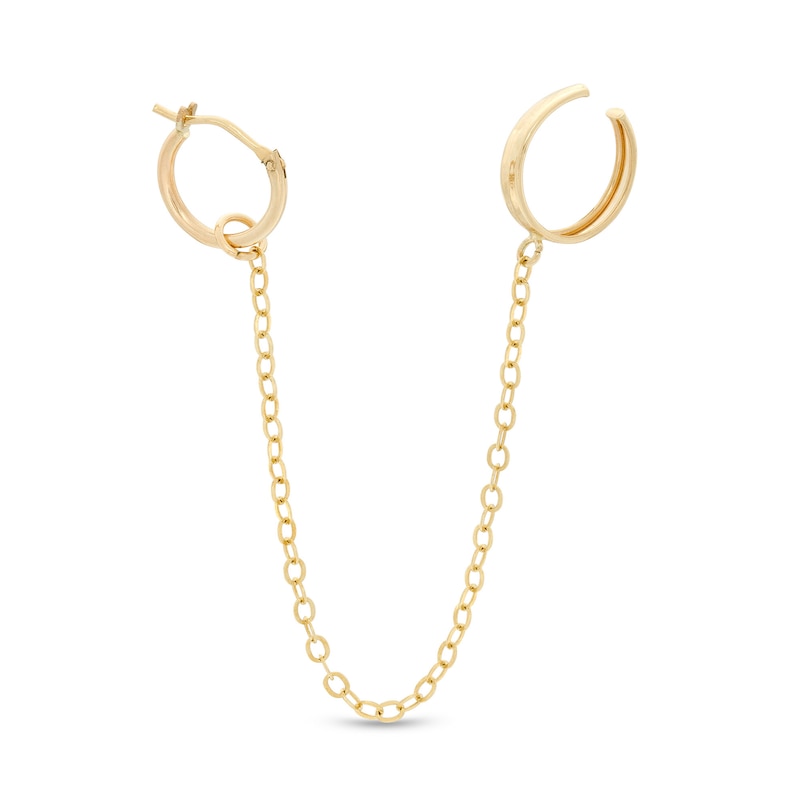 10mm Hoop with Chain Ear Cuff in 10K Gold