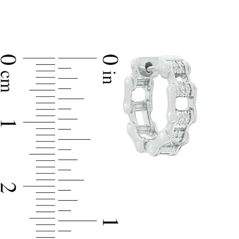 1/20 CT. T.W. Diamond Bicycle Chain 11.8mm Huggie Hoop Earrings in Sterling Silver