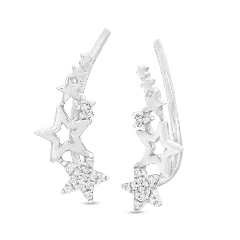 1/20 CT. T.W. Diamond Star Cluster Crawler Earrings in Sterling Silver