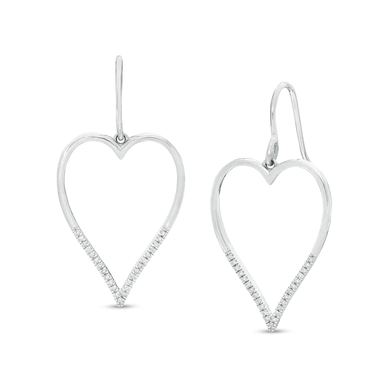 1/10 CT. T.W. Diamond Heart Outline Drop Earrings in Sterling Silver