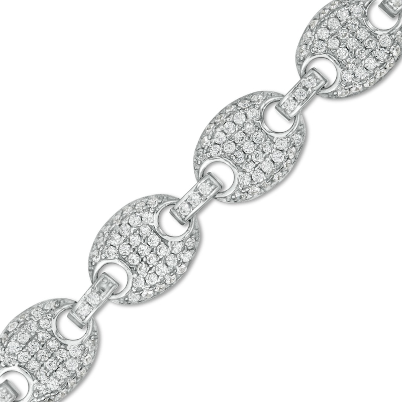 Cubic Zirconia 008 Gauge Puffed Mariner Chain Link Bracelet in Sterling Silver - 7.5"