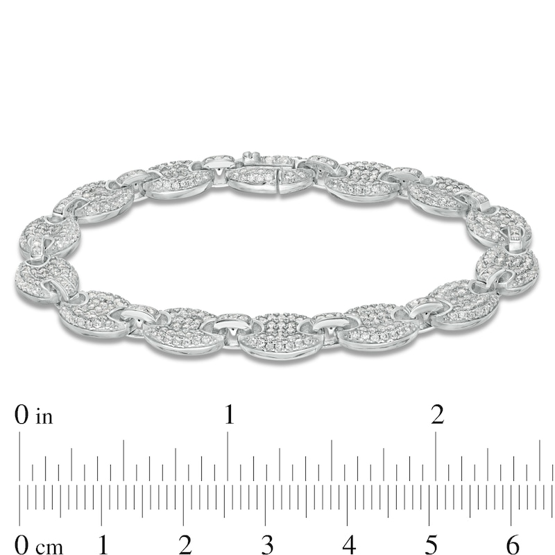 Cubic Zirconia 008 Gauge Puffed Mariner Chain Link Bracelet in Sterling Silver - 7.5"
