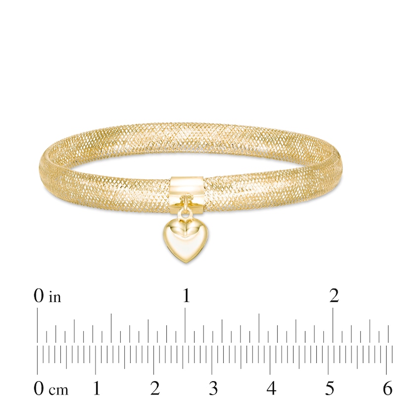 Made in Italy Heart Charm Dangle Mesh Bracelet in 10K Gold