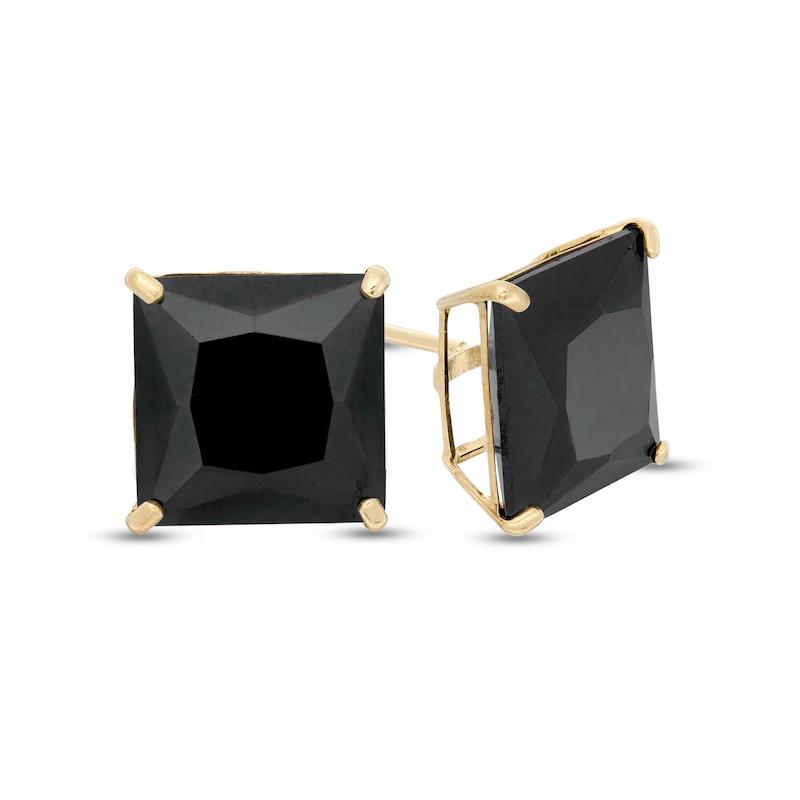 10mm Princess-Cut Black Cubic Zirconia Solitaire Stud Earrings in 14K Gold