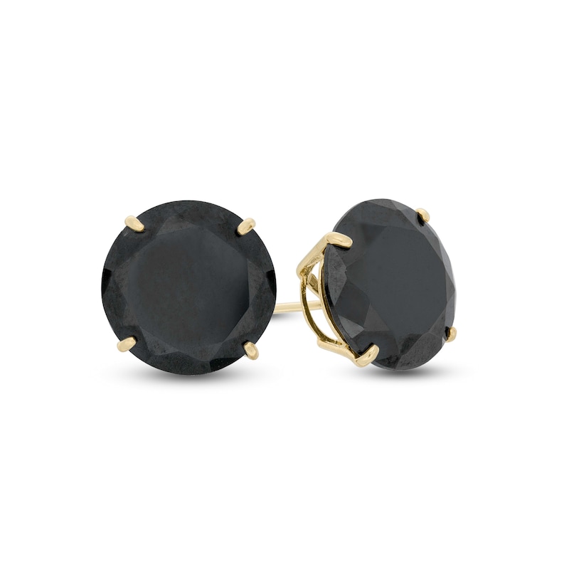 10mm Black Cubic Zirconia Solitaire Stud Earrings in 14K Gold