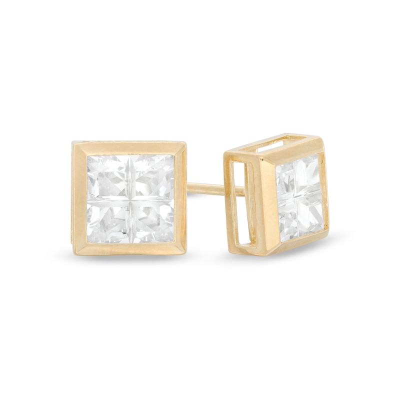 6mm Princess-Cut Square Groove Cubic Zirconia Solitaire Stud Earrings in 14K Gold