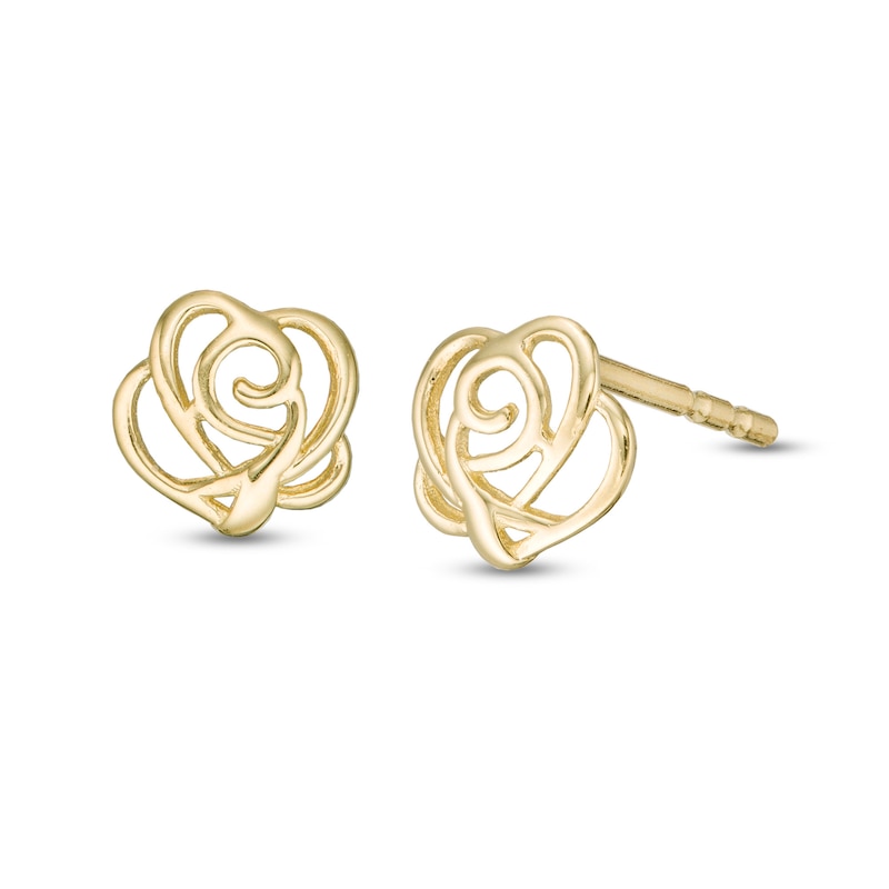 Child's Rose Outline Stud Earrings in 10K Rose Gold