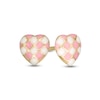 Thumbnail Image 0 of Child's Pink and White Enamel Checkered Heart Stud Earrings in 10K Gold