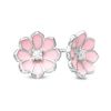 Thumbnail Image 0 of Child's Cubic Zirconia Pink Enamel Flower Stud Earrings in Sterling Silver