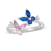 Thumbnail Image 0 of Child's Pink and Blue Cubic Zirconia Butterfly Bypass Ring in Sterling Silver - Size 3