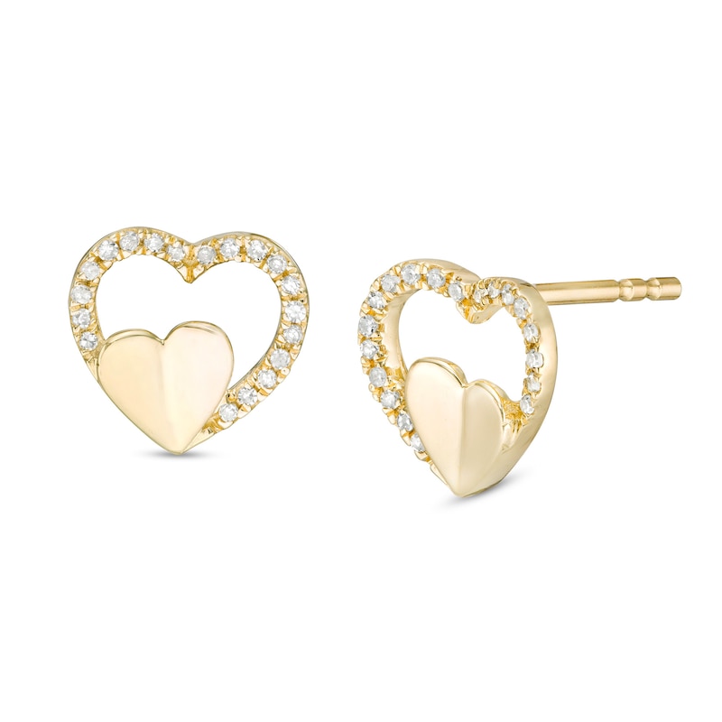 1/20 CT. T.W. Diamond Heart Outline Stud Earrings in 10K Gold