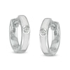 Thumbnail Image 0 of Diamond Accent Solitaire White Enamel Huggie Hoop Earrings in Sterling Silver