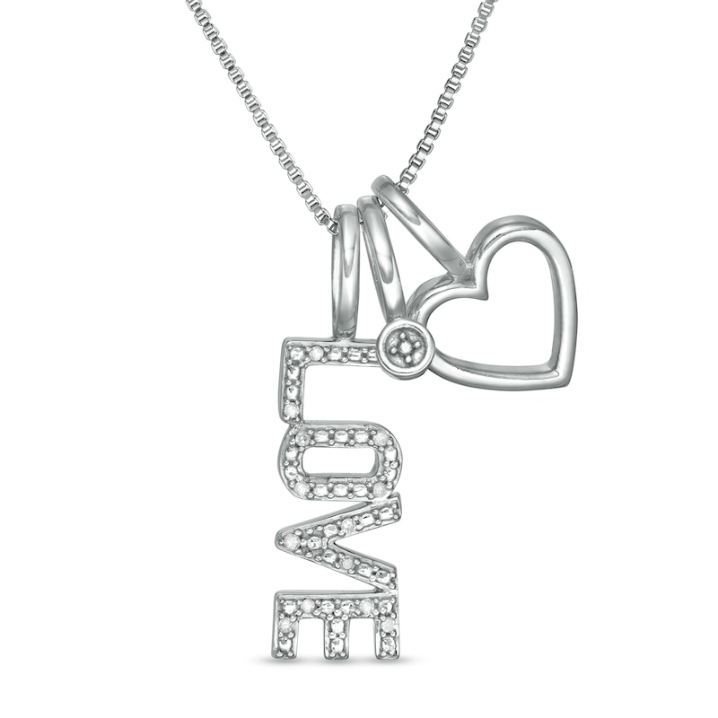 Diamond Accent "LOVE" Theme Charms Pendant in Sterling Silver